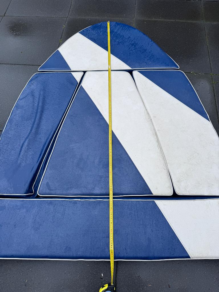 zonnedek kussenset – blauw/wit, Ophalen, Gebruikt, Interieur en Kussens
