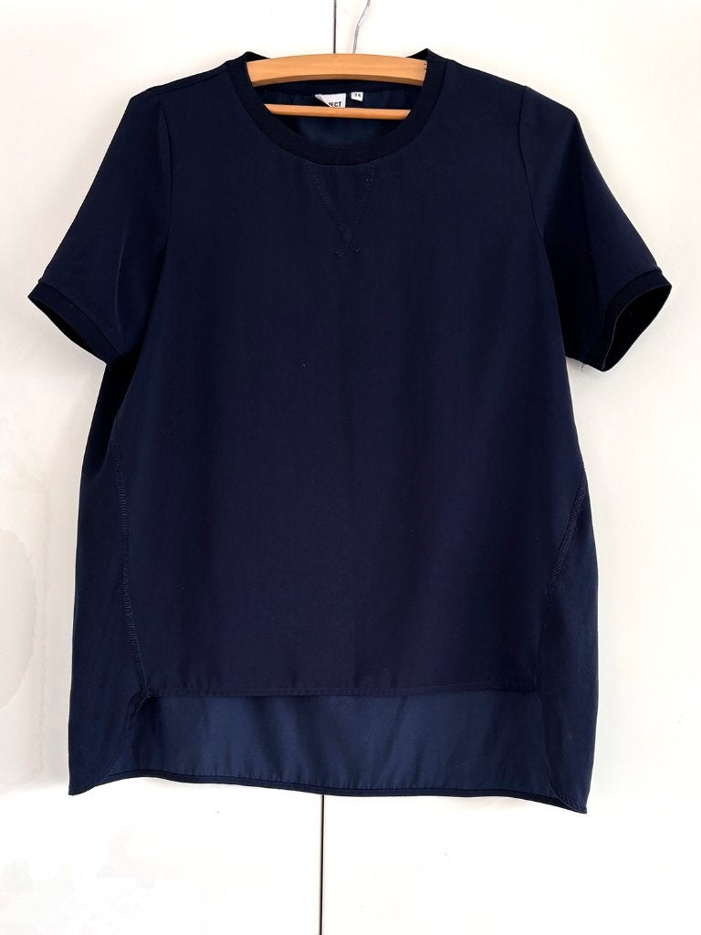 Wijdvallende top van label Object marineblauw zijdeglans, S, Blauw, Ophalen of Verzenden, Zo goed als nieuw, Korte mouw