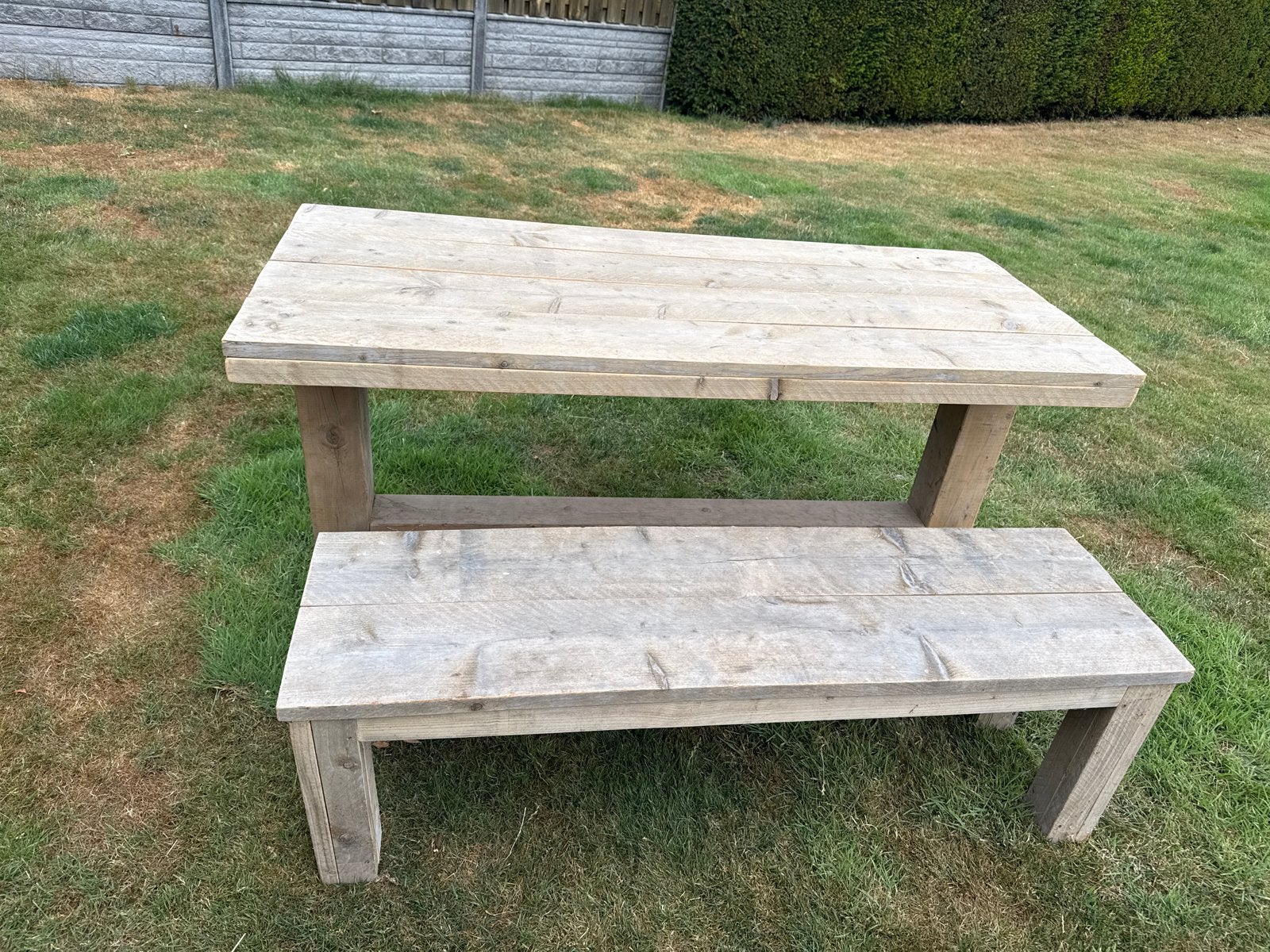 Steigerhouten Tuintafel met Bank - 160x70cm, Tuin en Terras, Ophalen, Gebruikt, Steigerhout, Bank