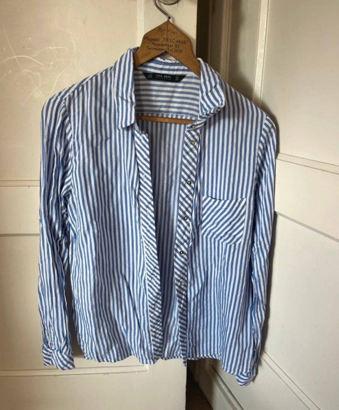 Zara Basic gestreepte blouse - wit/blauw - maat M, Ophalen of Verzenden, Gedragen, Maat 38/40 (M), Meerkleurig
