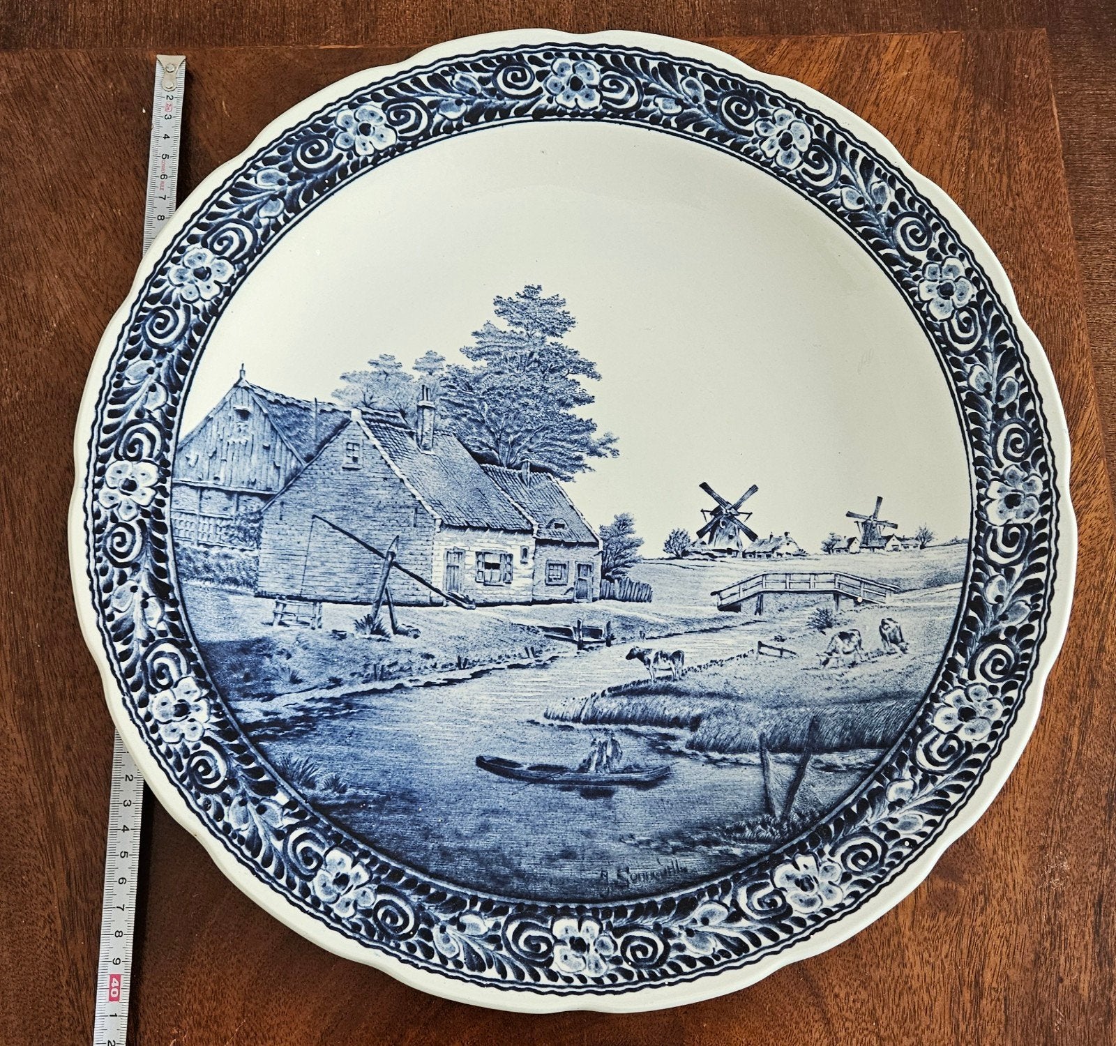 40cm Delfts Blauwe Wandbord met Hollands Landschap, Ophalen