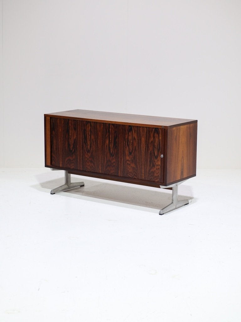 Barkast Nipu palissander metaal tambour Deens vintage 1960s, 100 tot 150 cm, -, -, Zo goed als nieuw