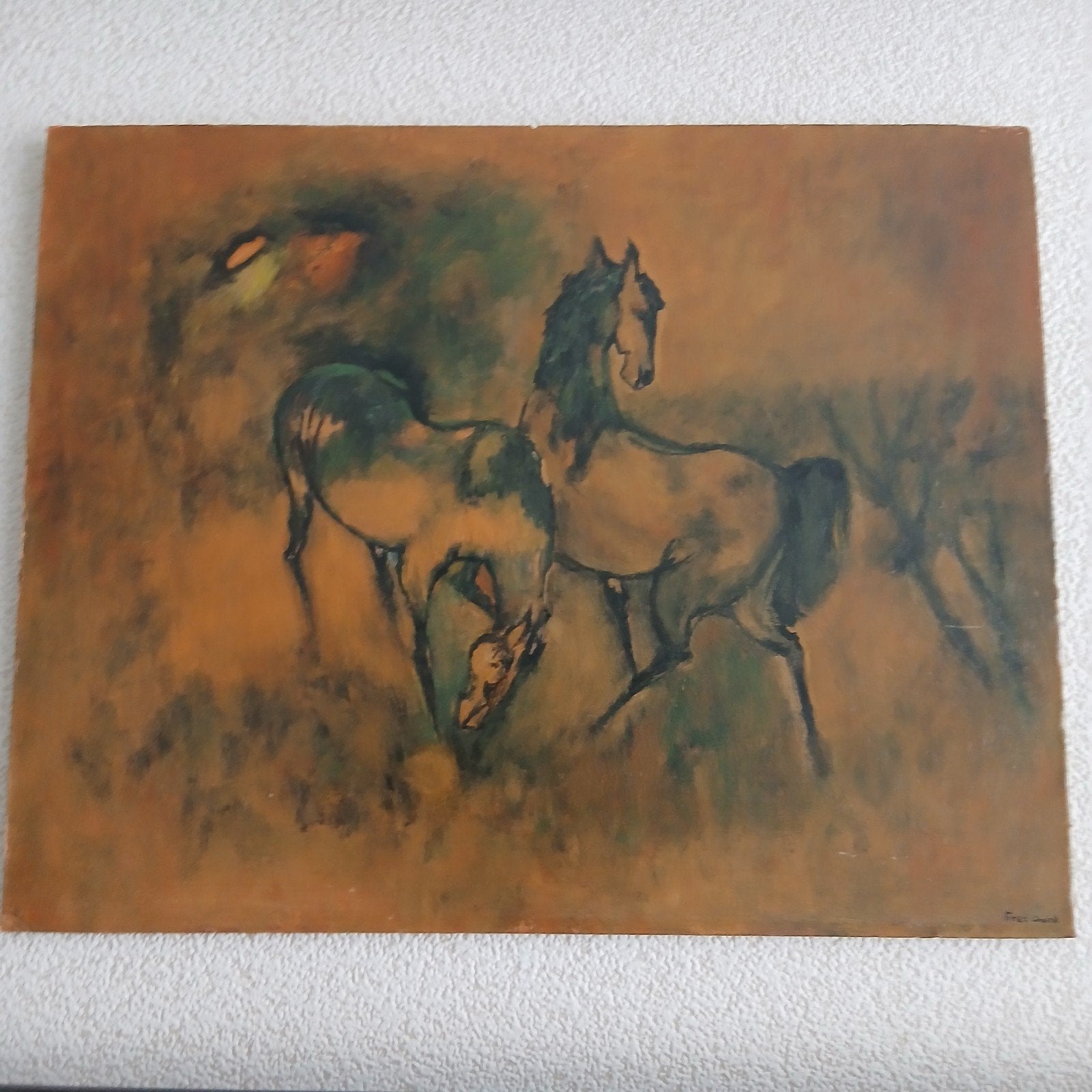 Schilderij: Twee Paarden in Abstracte Stijl, Ophalen of Verzenden