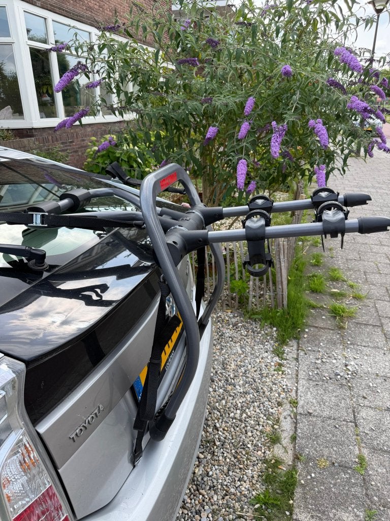Fietsendrager achterklep voor 2 fietsen, incl. adapter, Auto diversen, Fietsendragers, Ophalen, 2 fietsen, Zo goed als nieuw, Achterklepdrager