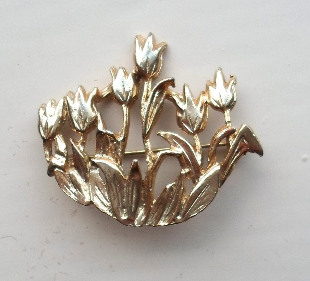 Broche met tulpen. Verguld., Ophalen of Verzenden, Zo goed als nieuw, Goud, Overige materialen