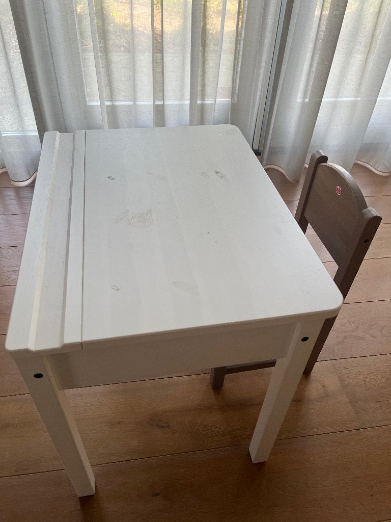 Ikea kinderbureau en kinderstoel, Ophalen, Gebruikt, Wit, Bureaustoel