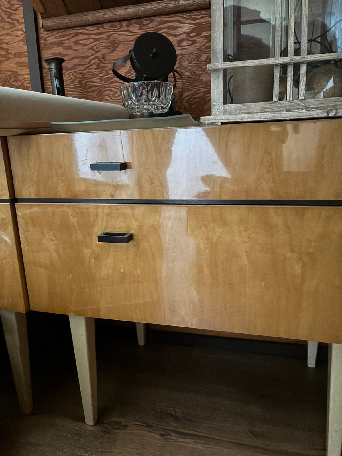 Vintage Kaptafel met spiegel en 2 nachtkastjes, Ophalen, Gebruikt, Jaren 60, 50 tot 100 cm