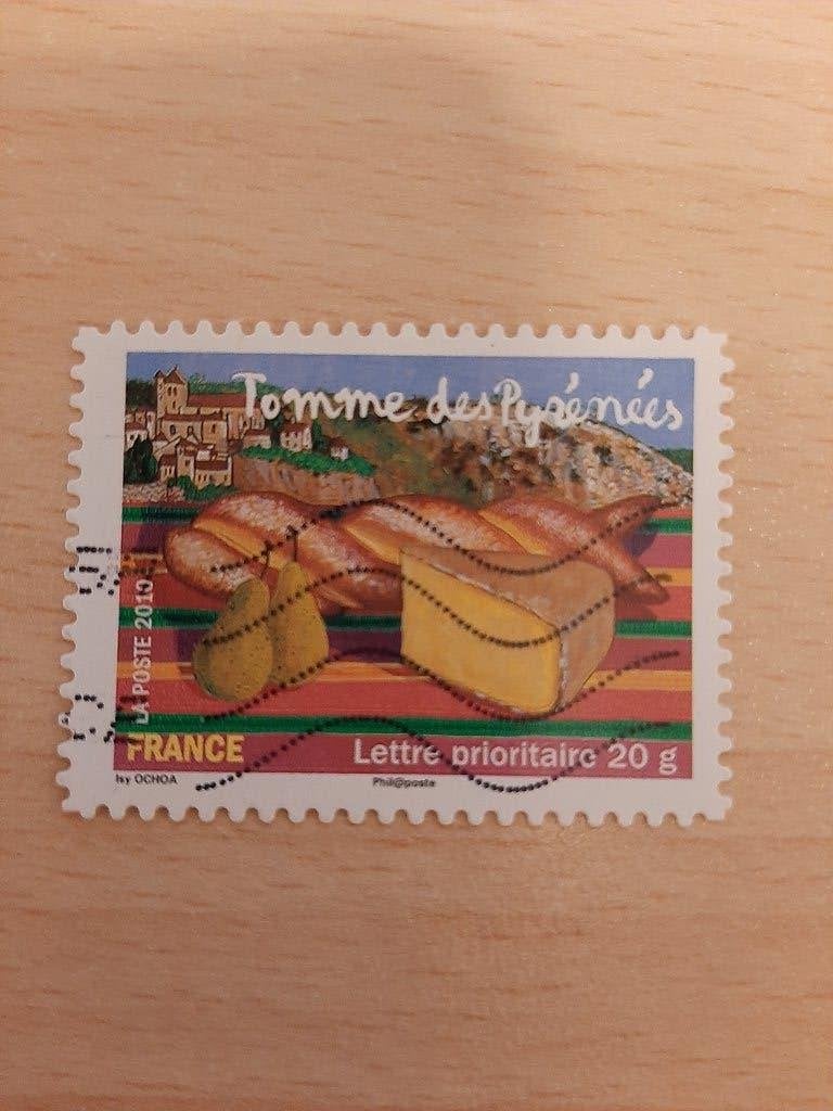 Frankrijk, kaas, stokbrood, peren, Verzenden, Gestempeld