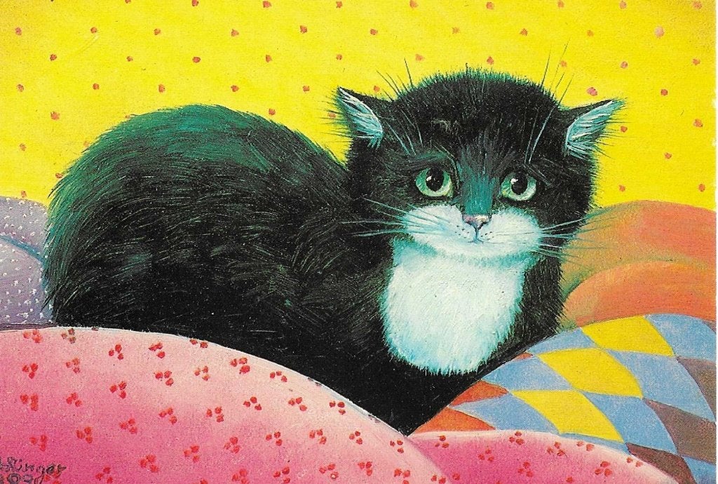 Poes- -Tussen de kussens., Verzenden, 1980 tot heden, Ongelopen, Overige thema's