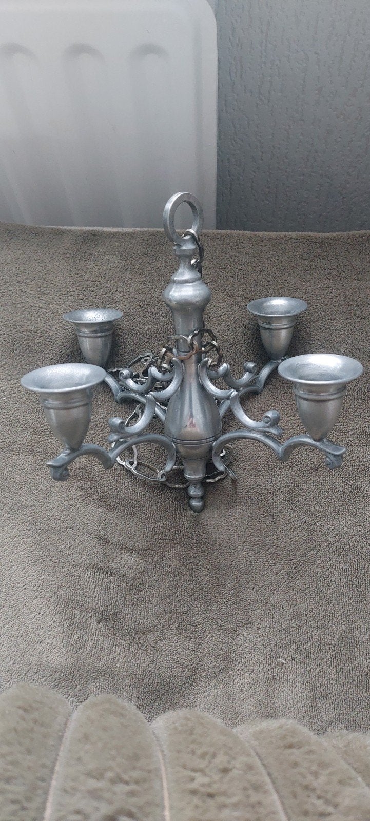 Antieke Tinnen hangende kandelaar 4 arms, Ophalen of Verzenden, Overige materialen