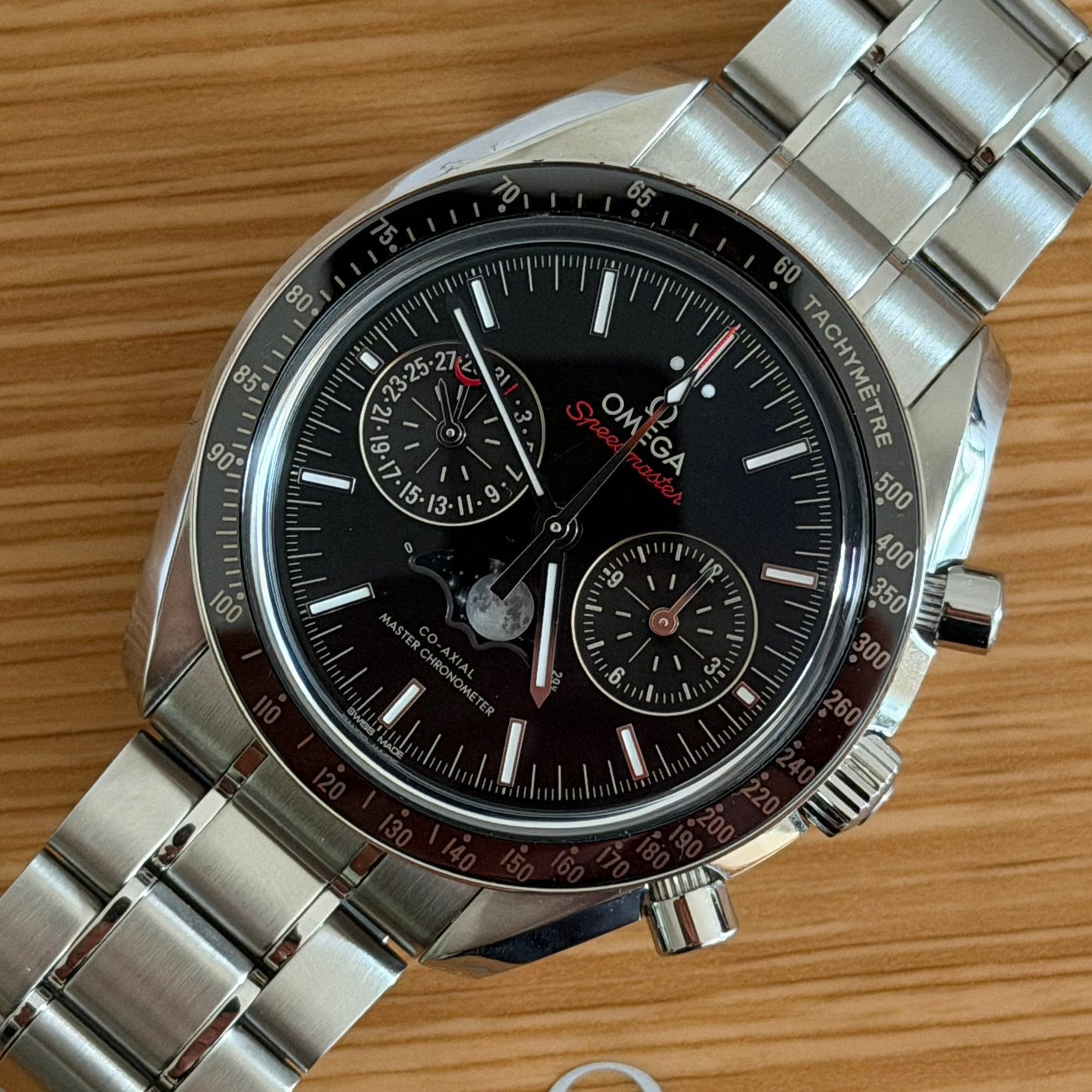 Omega Speedmaster Moonphase zo goed als nieuw, Staal, Staal, Polshorloge, Ophalen of Verzenden