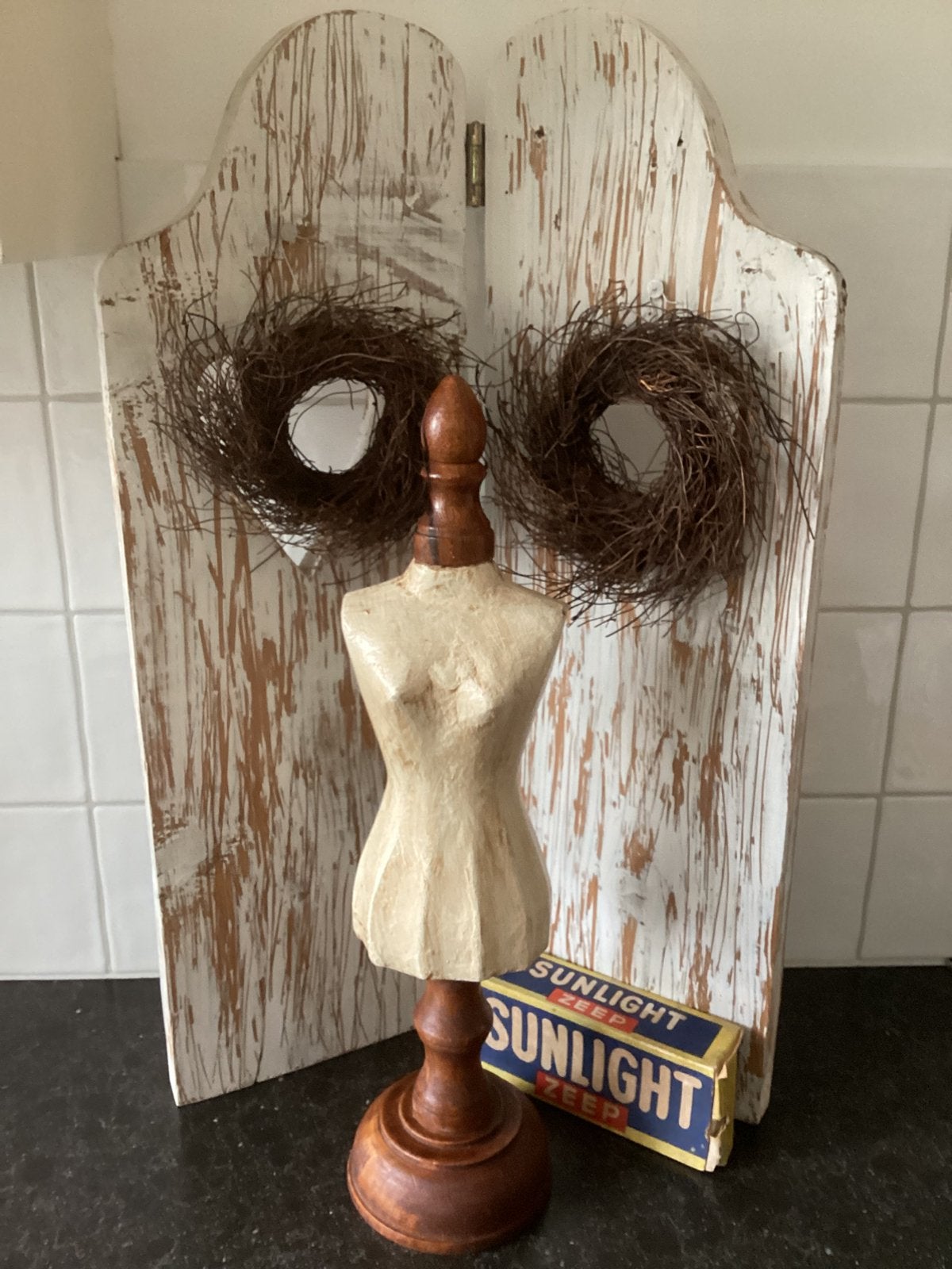 Paspop Brocante Buste sieradenhouder kettingdisplay, Antiek en Kunst, Curiosa en Brocante, Ophalen