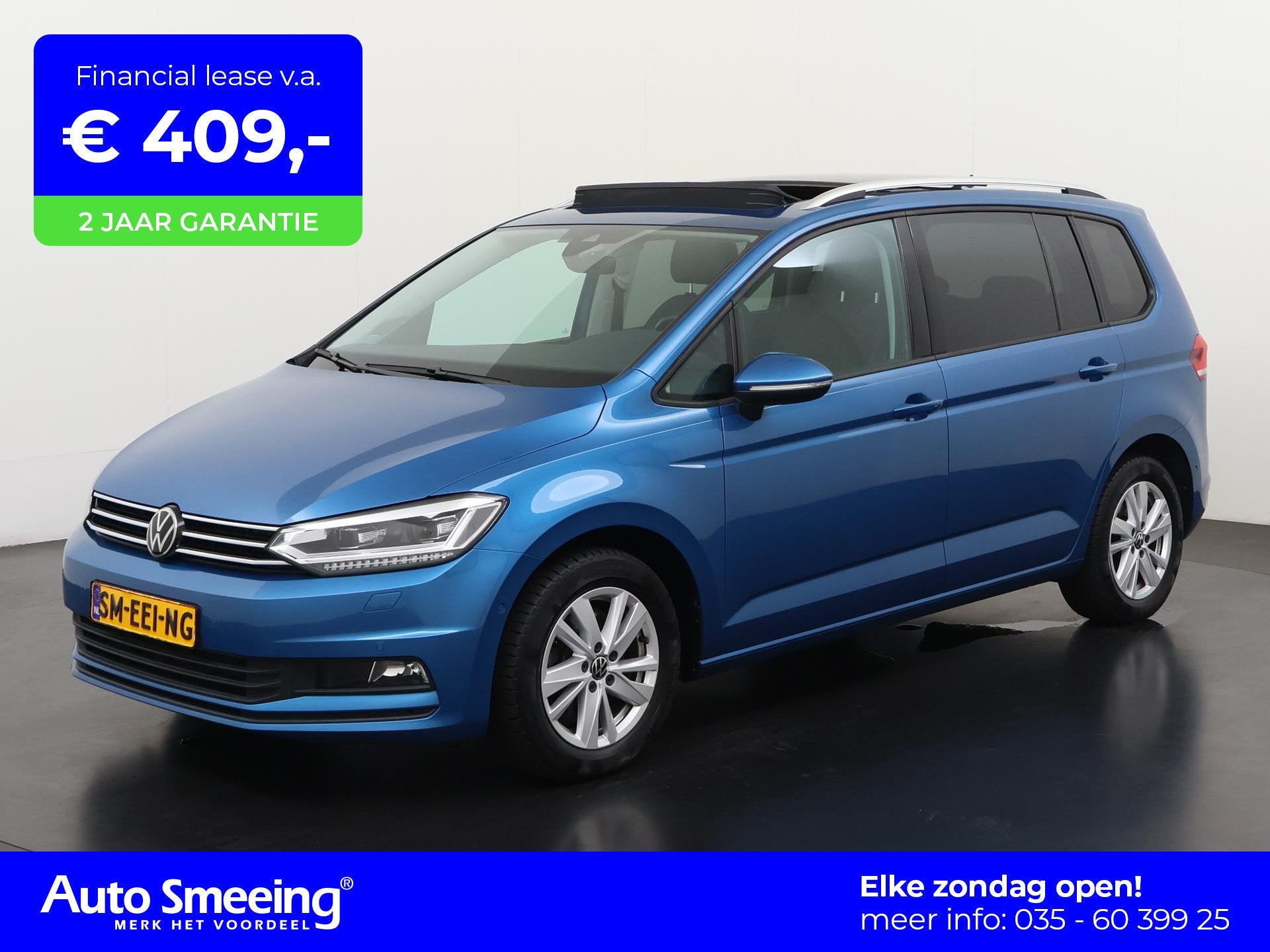 Volkswagen Touran 1.5 TSI DSG | 7 Persoons | Trekhaak | Pano, Auto's, 12 maanden, 15 km/l, 4 cilinders, Blauw