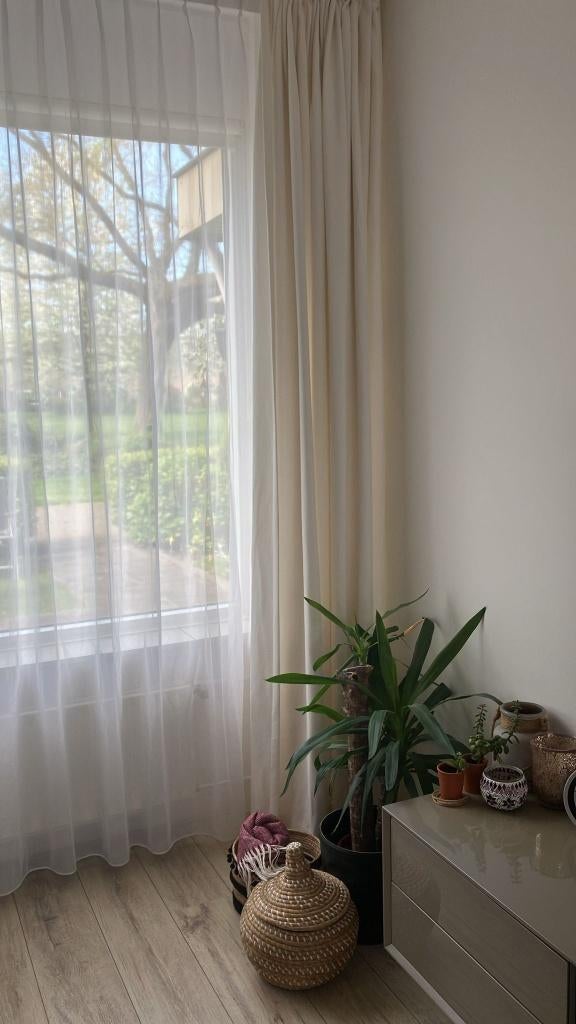 Witte vitrage + overgordijnen crème 370 cm, Huis en Inrichting, Stoffering | Gordijnen en Lamellen, Ophalen, 200 cm of meer, Zo goed als nieuw