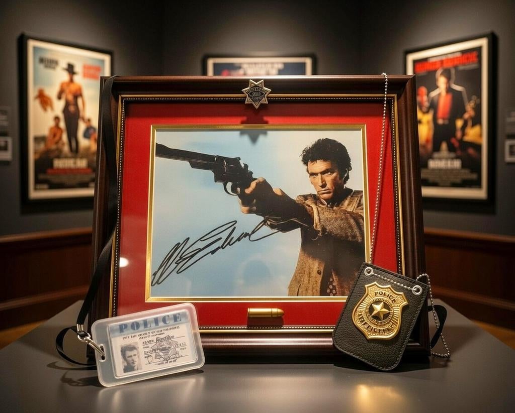 Dirty Harry Clint Eastwood verzamel display diorama met prop, Ophalen of Verzenden, Zo goed als nieuw, Film, Beeldje, Replica of Model