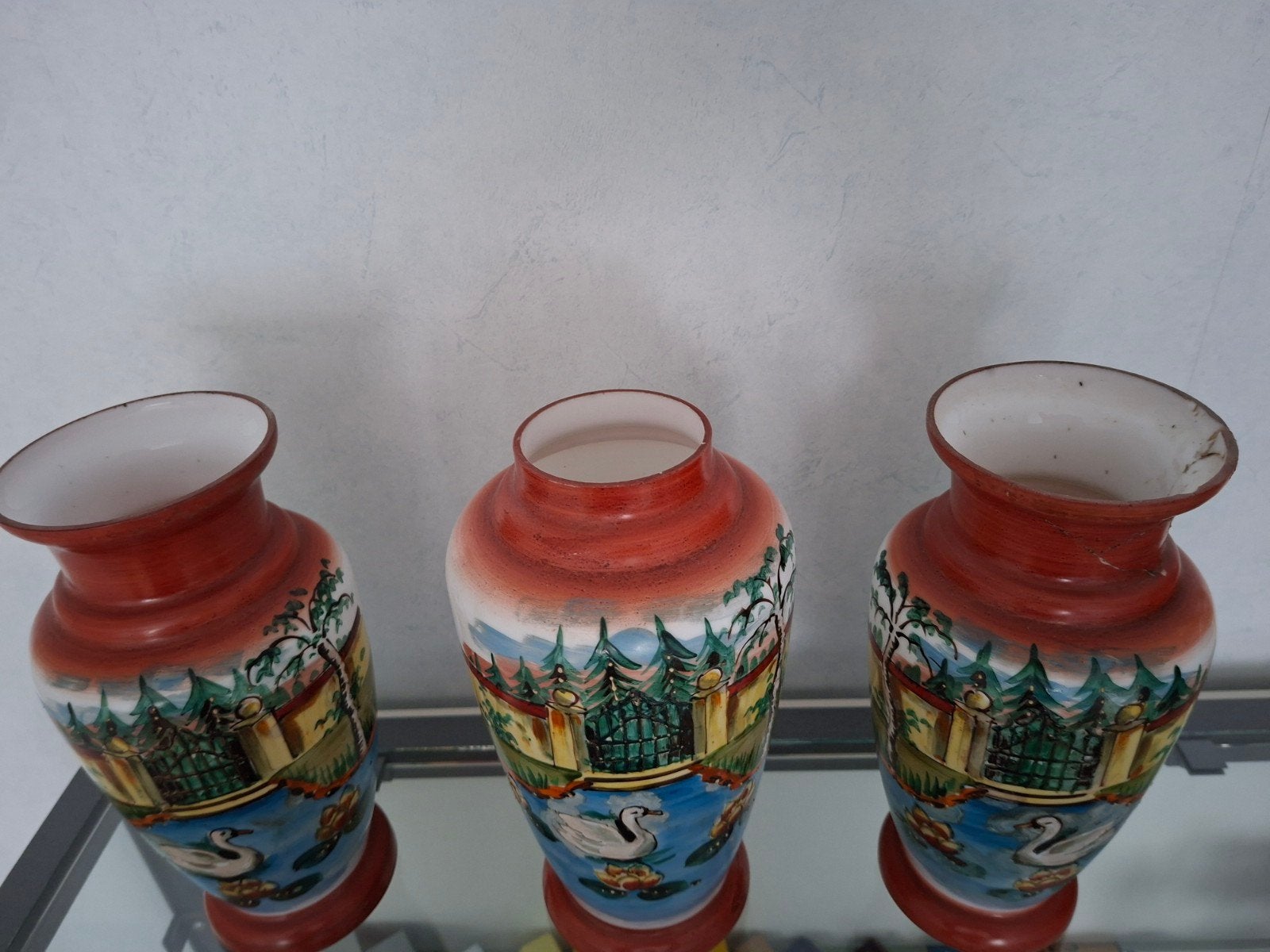 Opaline vazenset handbeschilderd uit 1890-1900., Antiek en Kunst, Ophalen