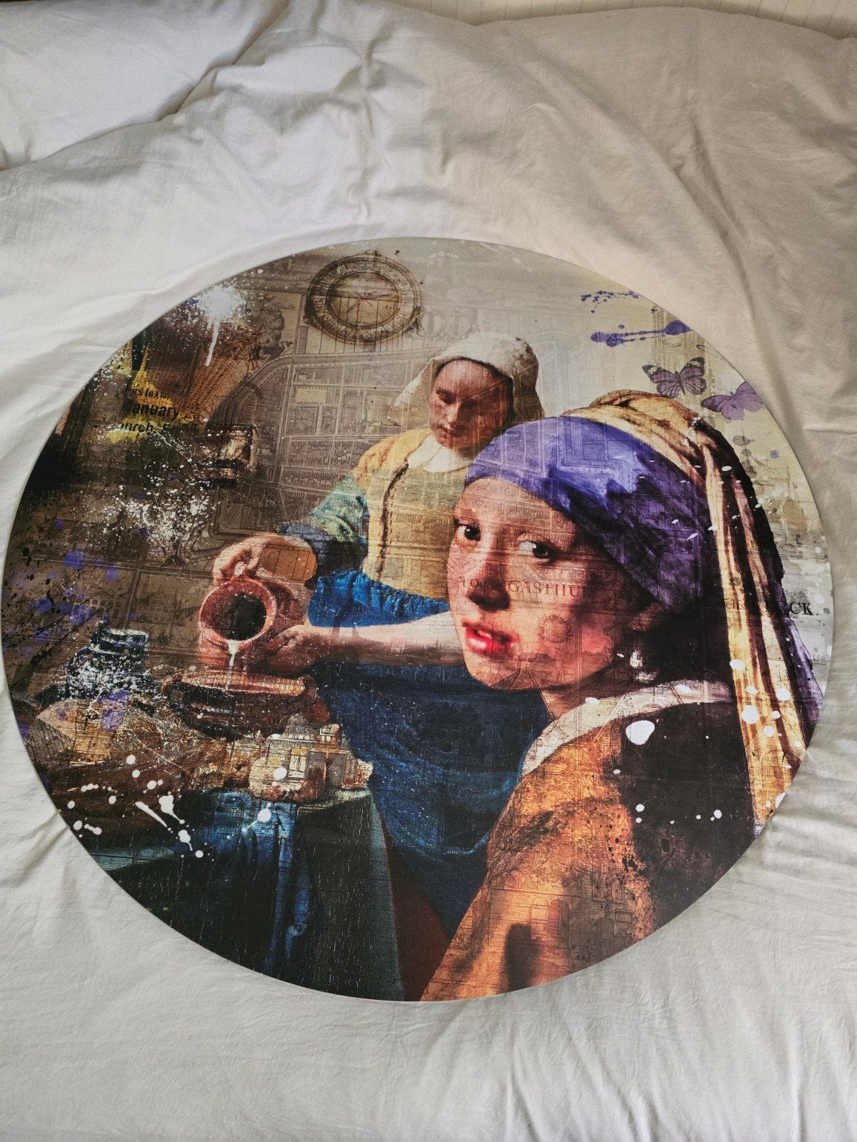 Muurcirkel, Modern kunstwerk: Meisje met de Parel en Melkmei, Antiek en Kunst, Ophalen, Nederlandse school, Portret of Personen