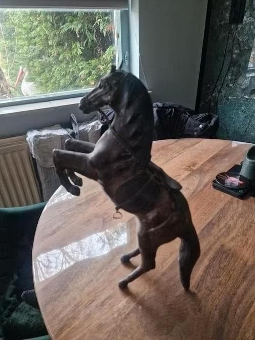 Oud Lederen Steigerend Paard - 40 cm, Ophalen of Verzenden