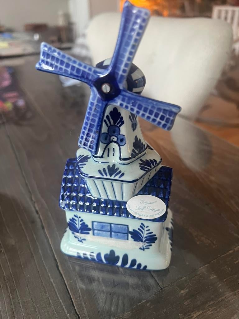 Authentieke handgeschilderde molen, Delfs Blauw. Muziekdoos., Antiek en Kunst, Curiosa en Brocante, Ophalen of Verzenden
