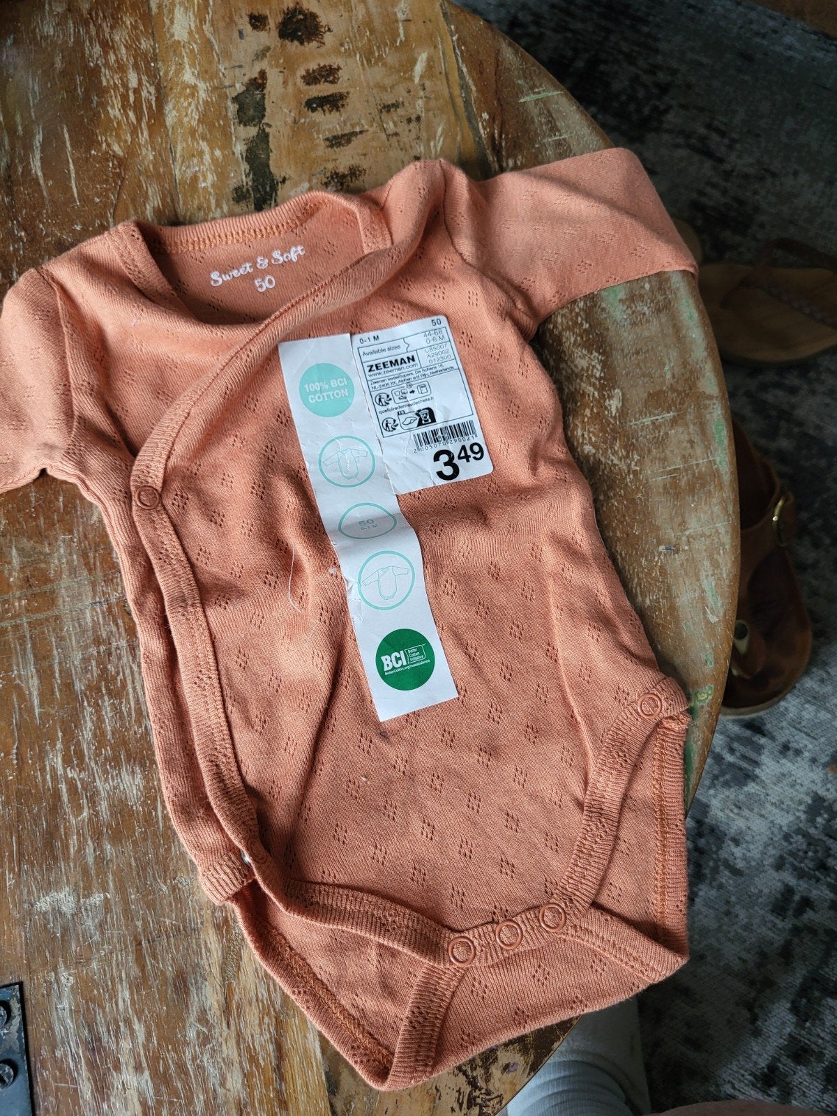 Nieuwe Zeeman overslag romper maat 50, perzik kleur, Ophalen, Nieuw, Zeeman, Jongetje of Meisje