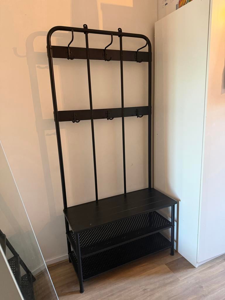 IKEA NIPÅSEN Kapstok met bank en schoenopberger, zwart, Ophalen, Gebruikt, Metaal, Staande kapstok