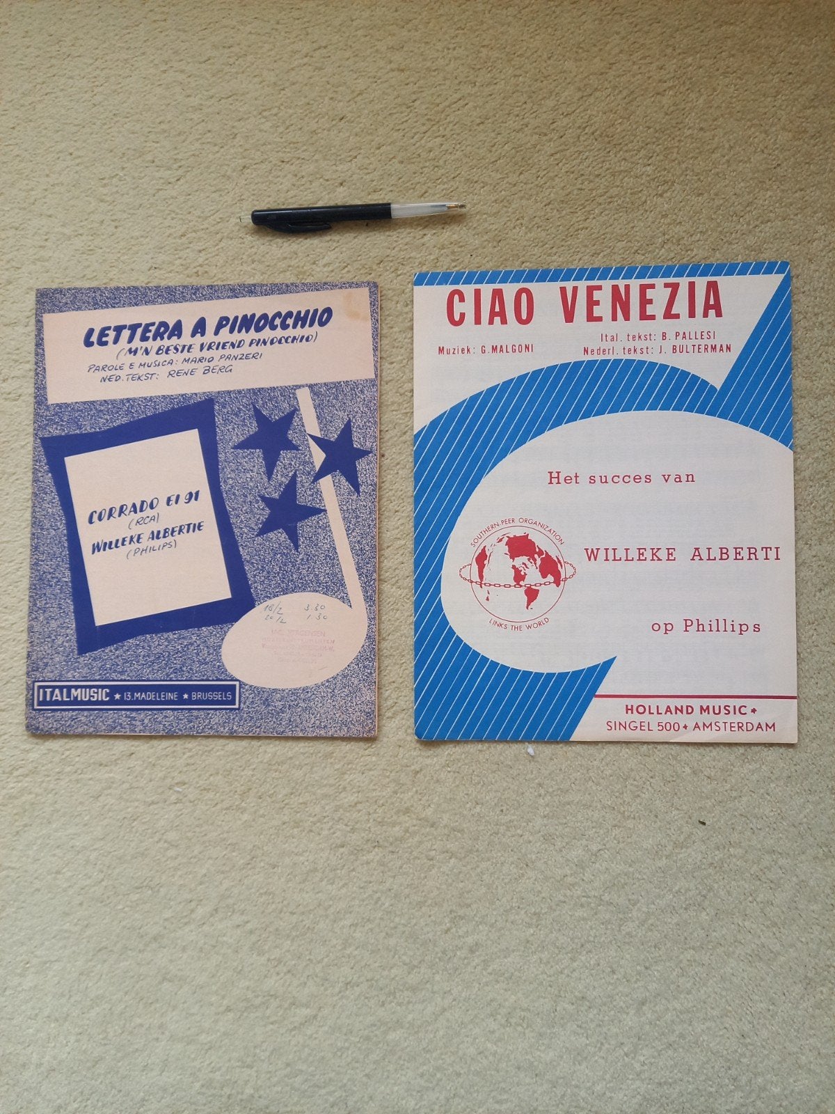 2 oude bladmuziek WILLEKE ALBERTI (1959 /1962), Verzenden, Gebruikt, Foto of Kaart