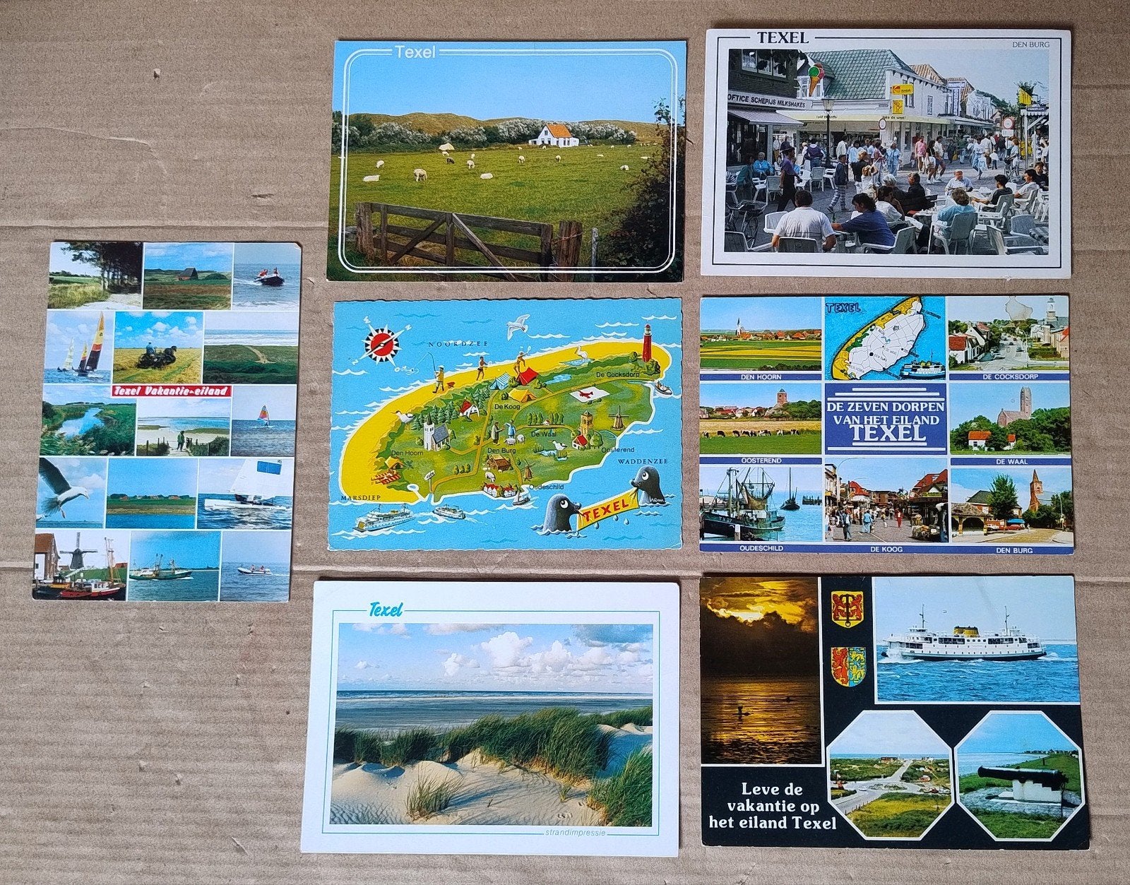 7 ansichtkaarten eiland Texel jaren 90, Ophalen of Verzenden, 1980 tot heden, Gelopen, Waddeneilanden