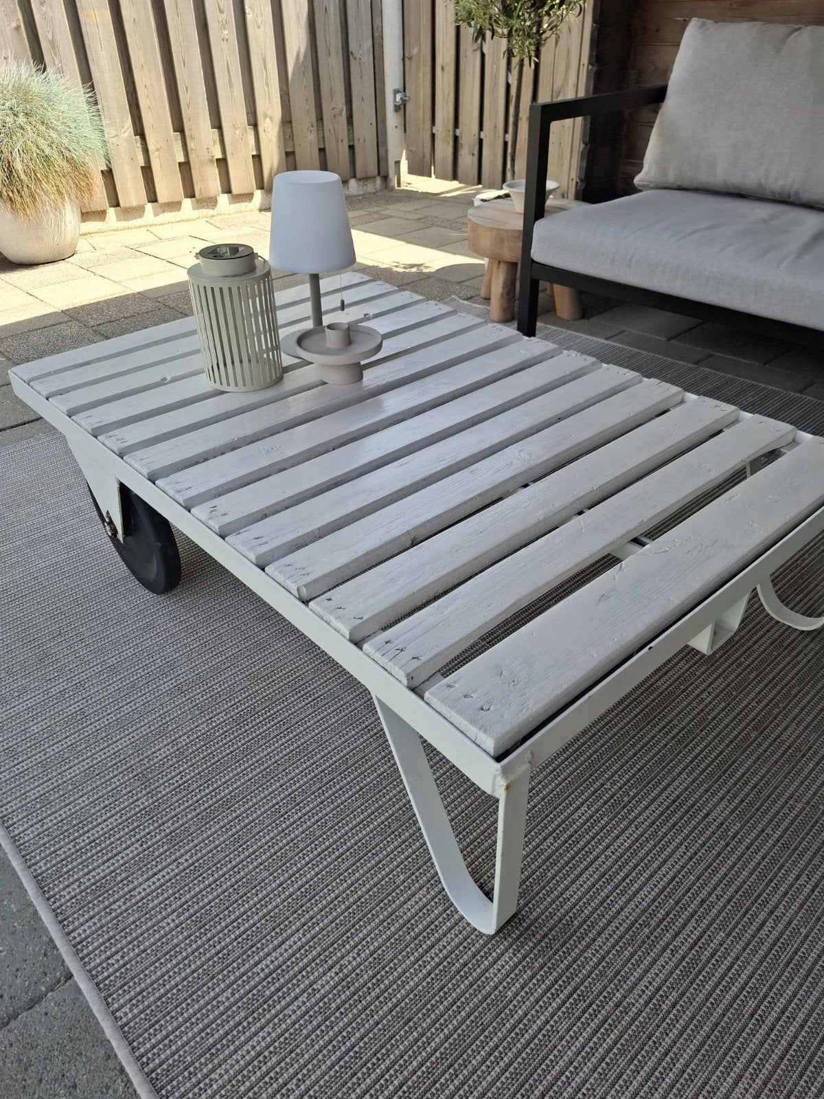 Vintage Industriële Fabriekskar Salontafel/Tuintafel, Ophalen, Gebruikt, Hout
