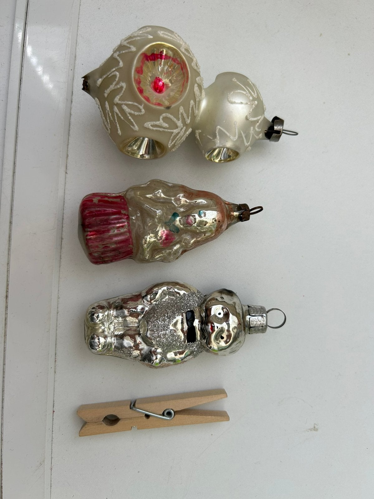 3 oude en antieke glazen kerstballen, kerst ornamenten, Ophalen of Verzenden, Gebruikt