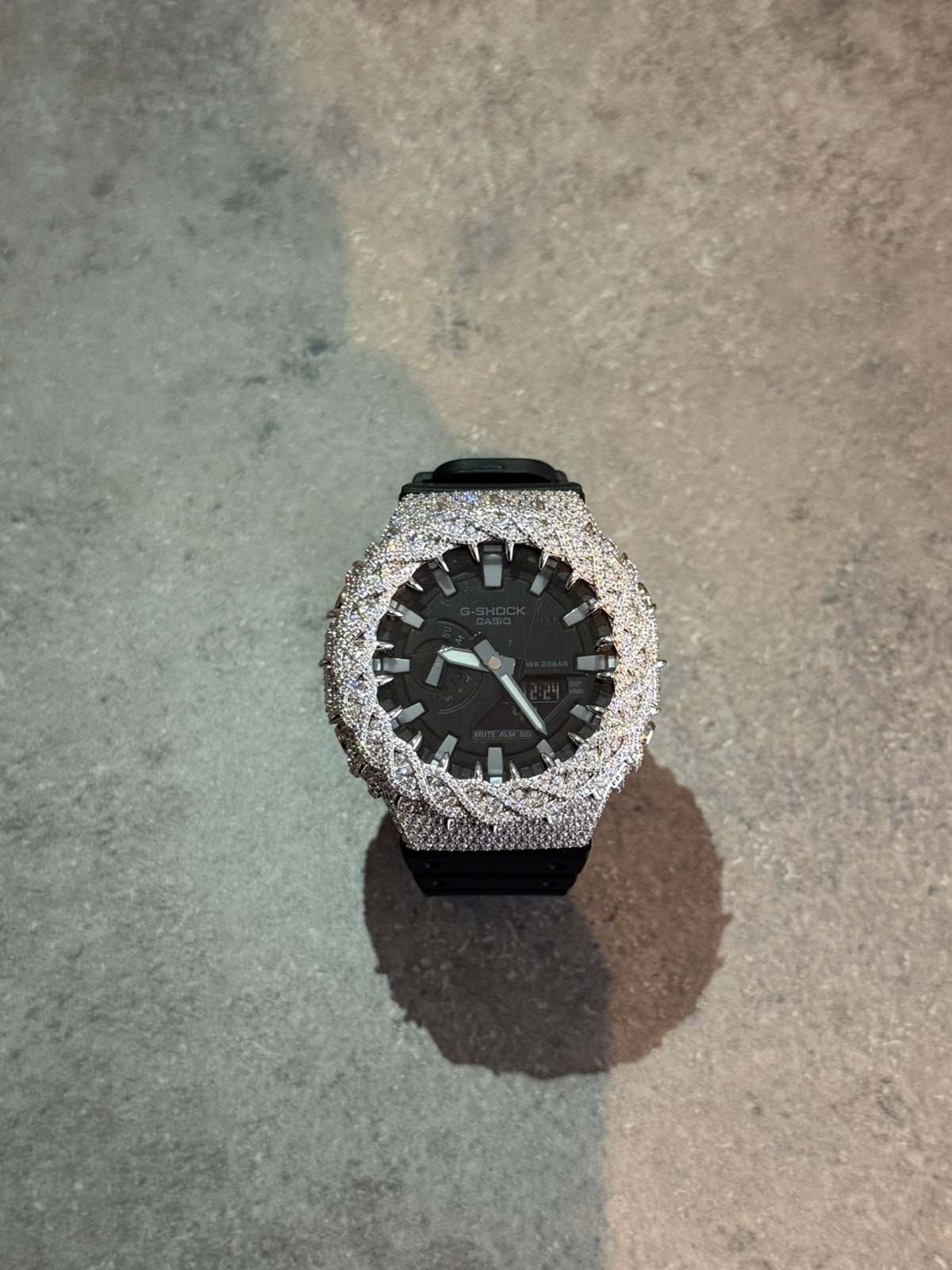 G-Shock GA-2100 Moissanite Iced Out Black, Zwart, IOS, Ophalen of Verzenden, Zo goed als nieuw