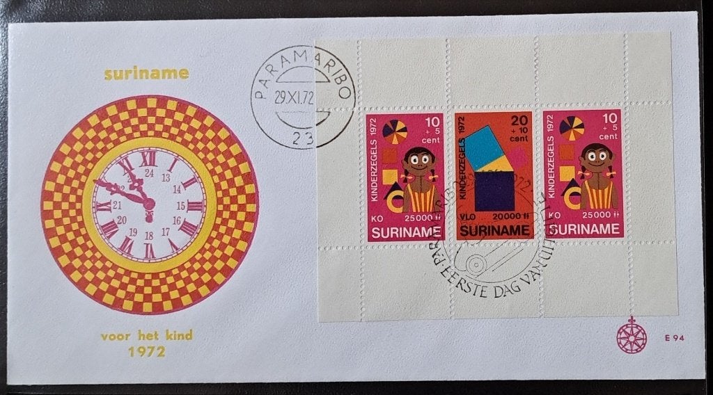 Suriname: Kinderzegels envelop 1972, Postzegels en Munten, Postzegels | Eerstedagenveloppen, Ophalen of Verzenden, Onbeschreven
