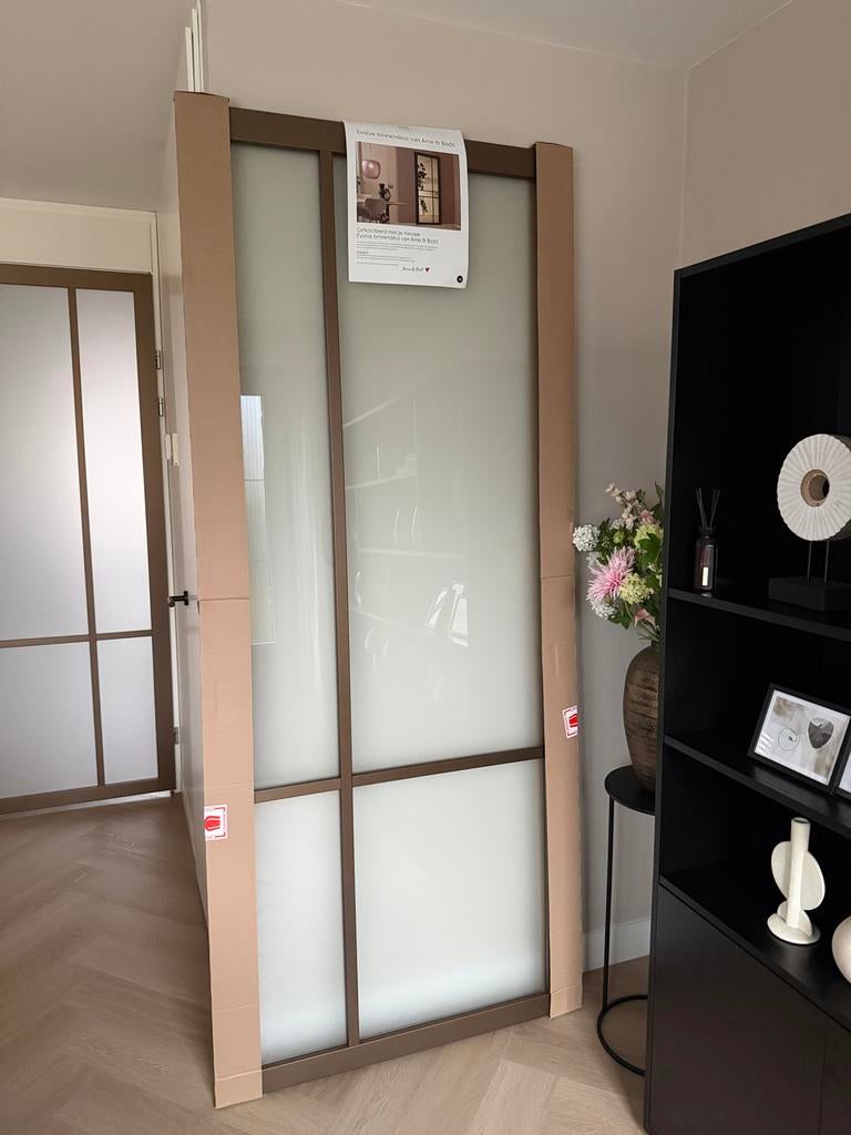 Nieuwe ABE103 binnendeur brons satijn glas, rechtsdraaiend, Doe-het-zelf en Verbouw, Deuren en Horren, Ophalen, 80 tot 100 cm