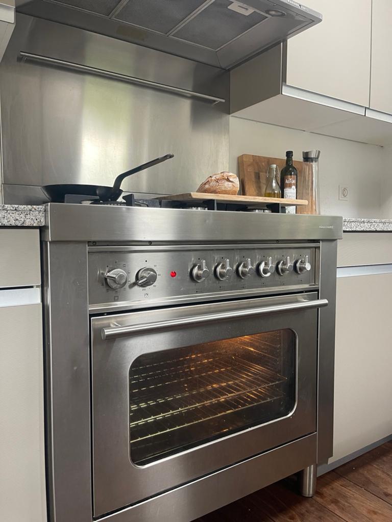 Solitaire design RVS gasfornuis 90 cm, Witgoed en Apparatuur, Ophalen, Gebruikt, 60 cm of meer, Grill