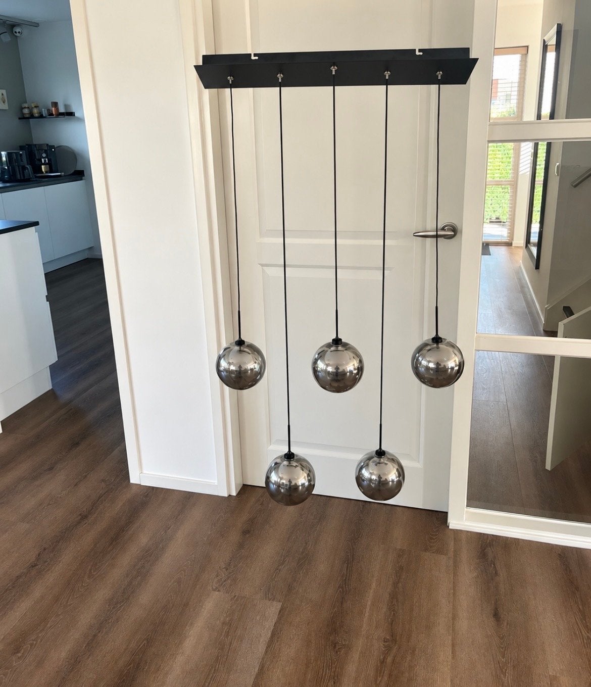 Grijze matglazen hanglamp met dimbare verlichting, Ophalen of Verzenden, Zo goed als nieuw, Glas
