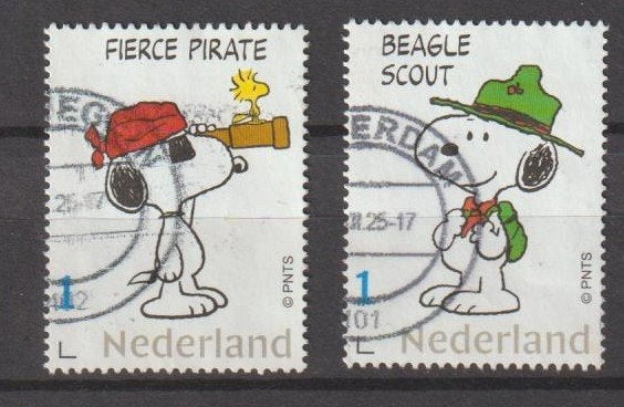 2 versch Persoonlijke postzegels gestempeld Stripheld Snoopy, Verzenden, Na 1940, Gestempeld