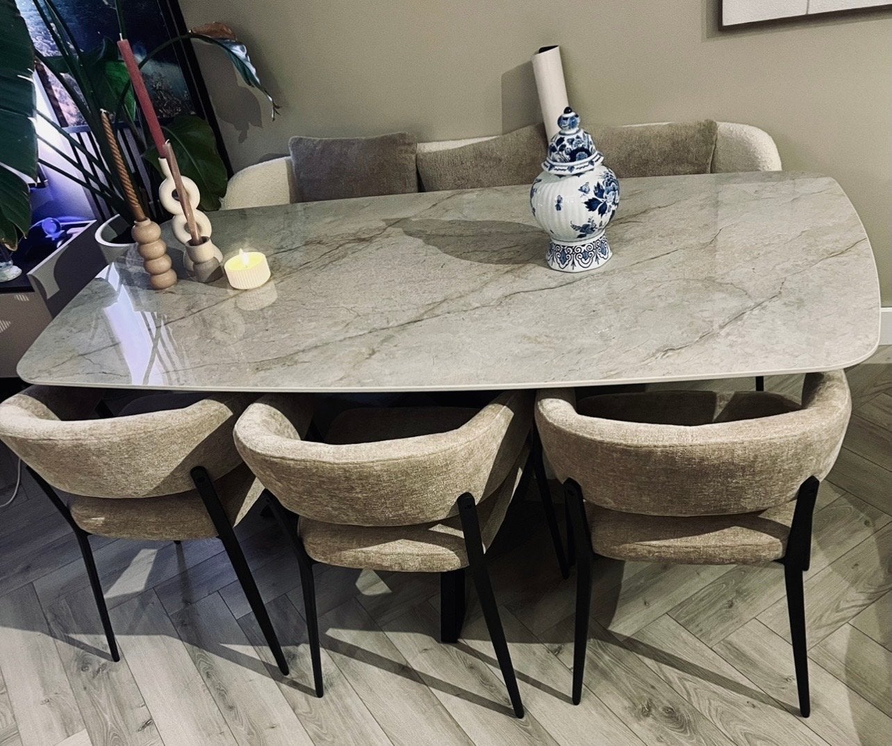 Beige Marmerlook Eettafel - Zgan - 180x90 cm. Zgan., Ophalen, Overige materialen, 50 tot 100 cm, Zo goed als nieuw