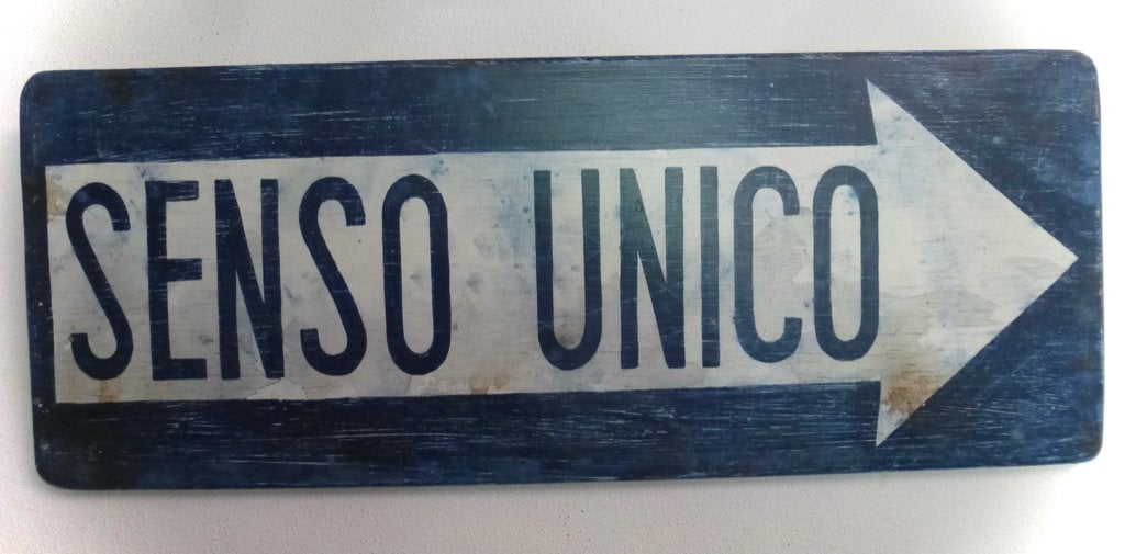 Italiaans verkeersbord / hout / route bord / Senso Unico, 24 cm, Vintage, Decoratieobject, Ophalen of Verzenden