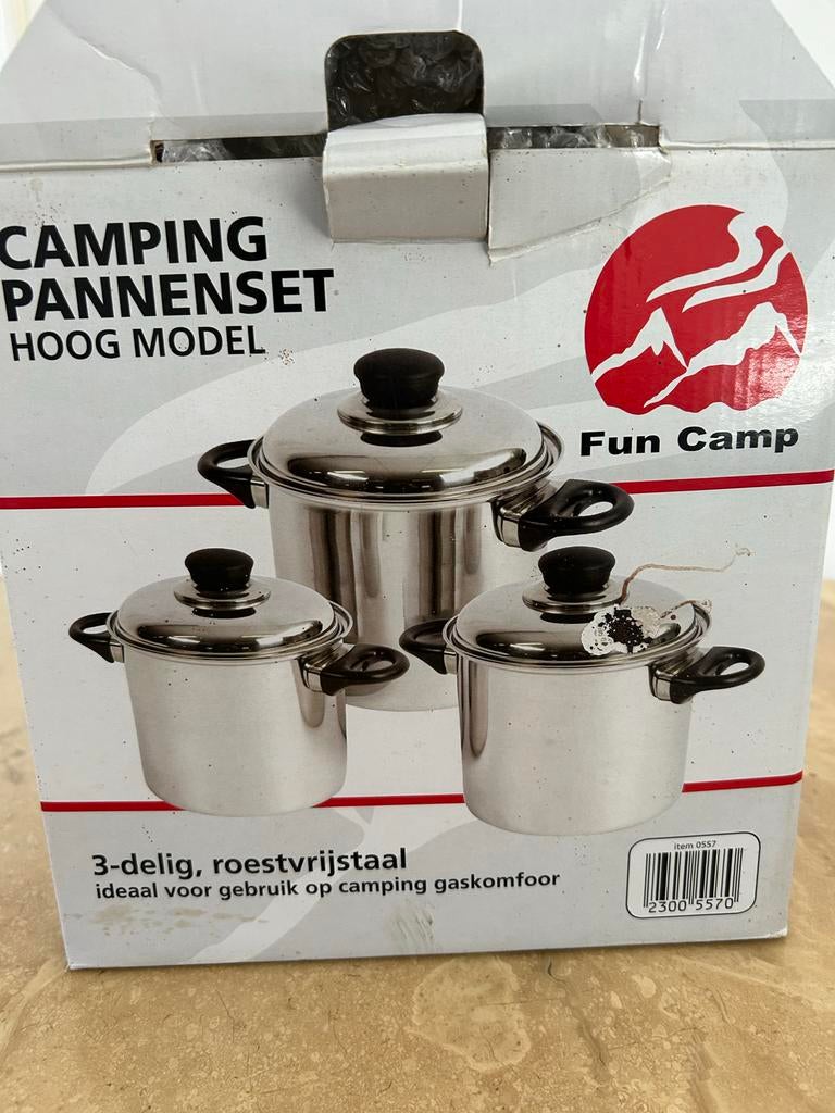Fun Camp Camping Pannenset Hoog Model - 3-delig RVS, Ophalen of Verzenden, Nieuw, Rvs, Pannenset