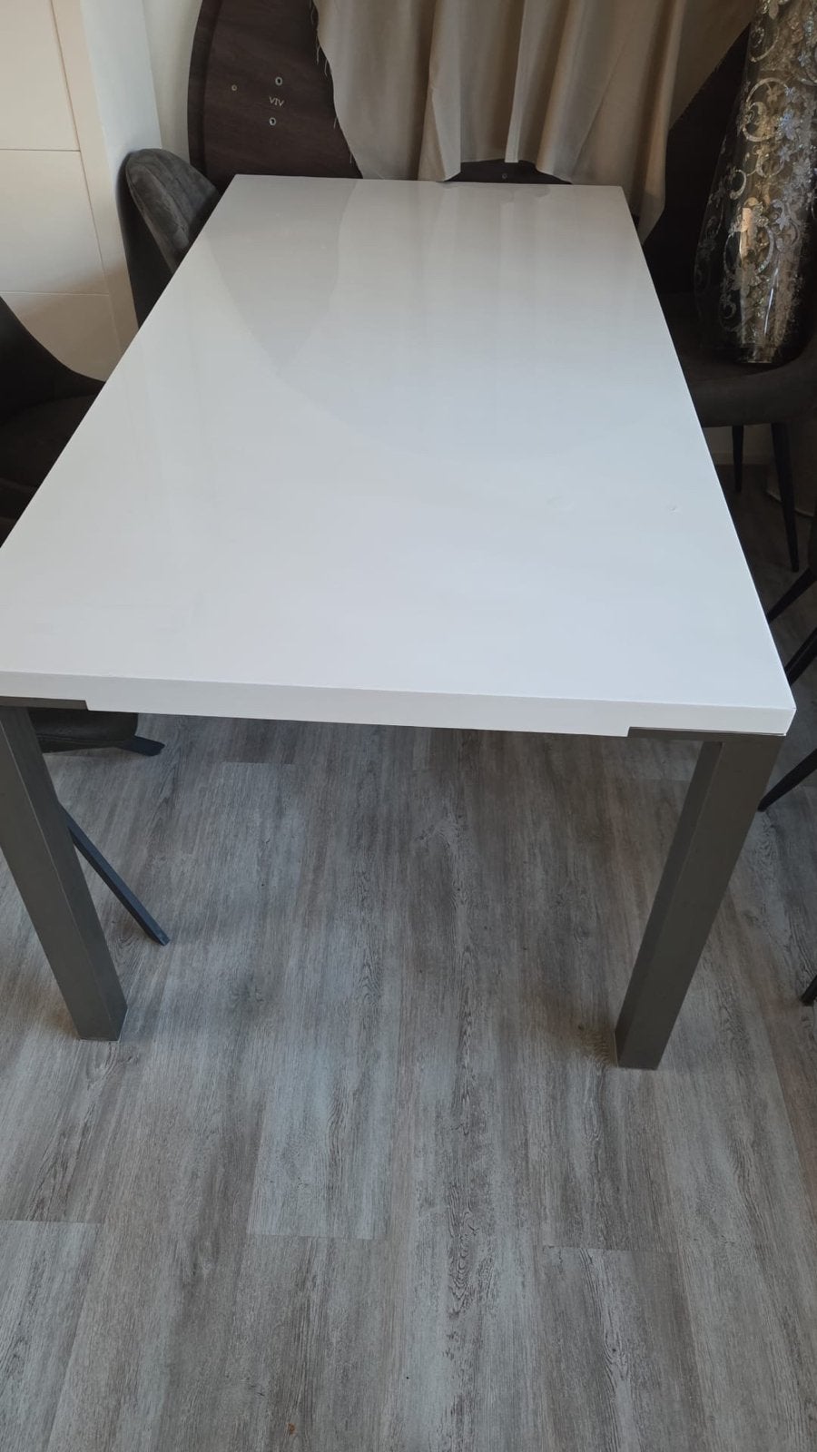 Witte eettafel met metalen poten, Ophalen, Gebruikt, 50 tot 100 cm, Vier personen