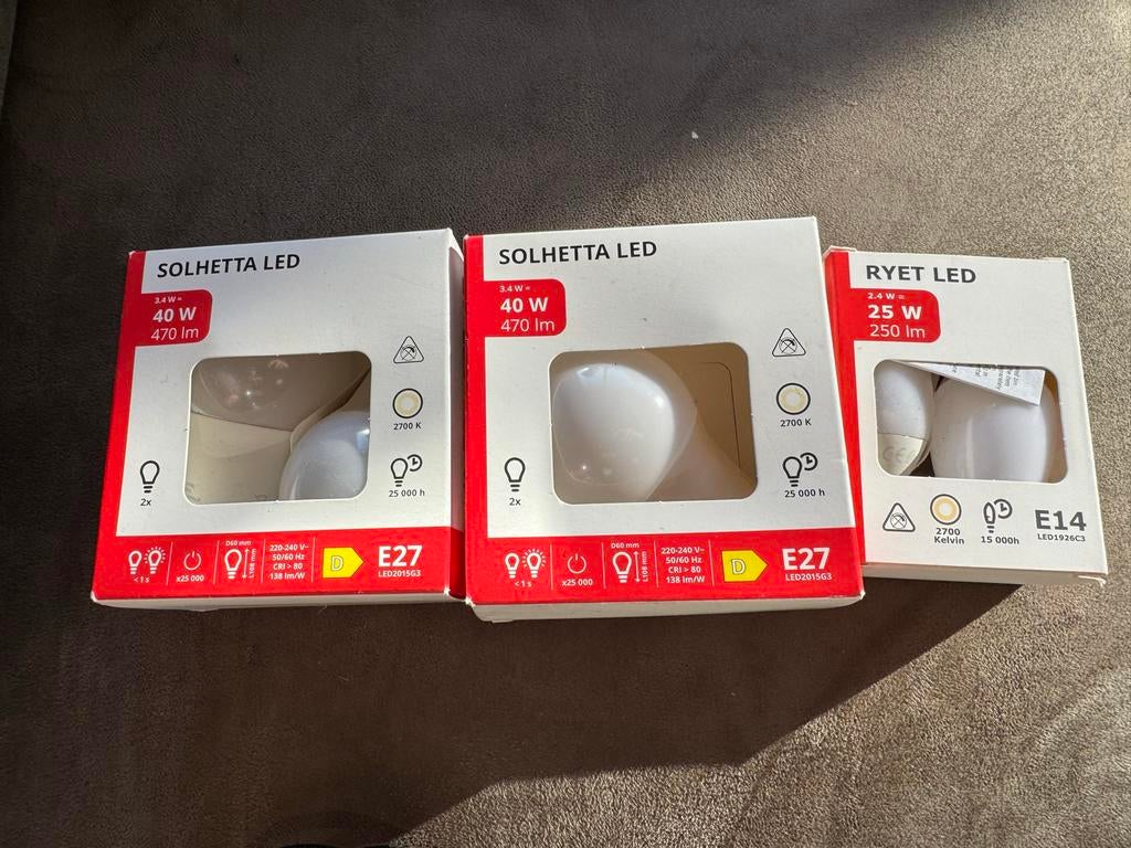 IKEA LED lampen: SOLHETTA E27 en RYET E14, Ophalen of Verzenden, Nieuw