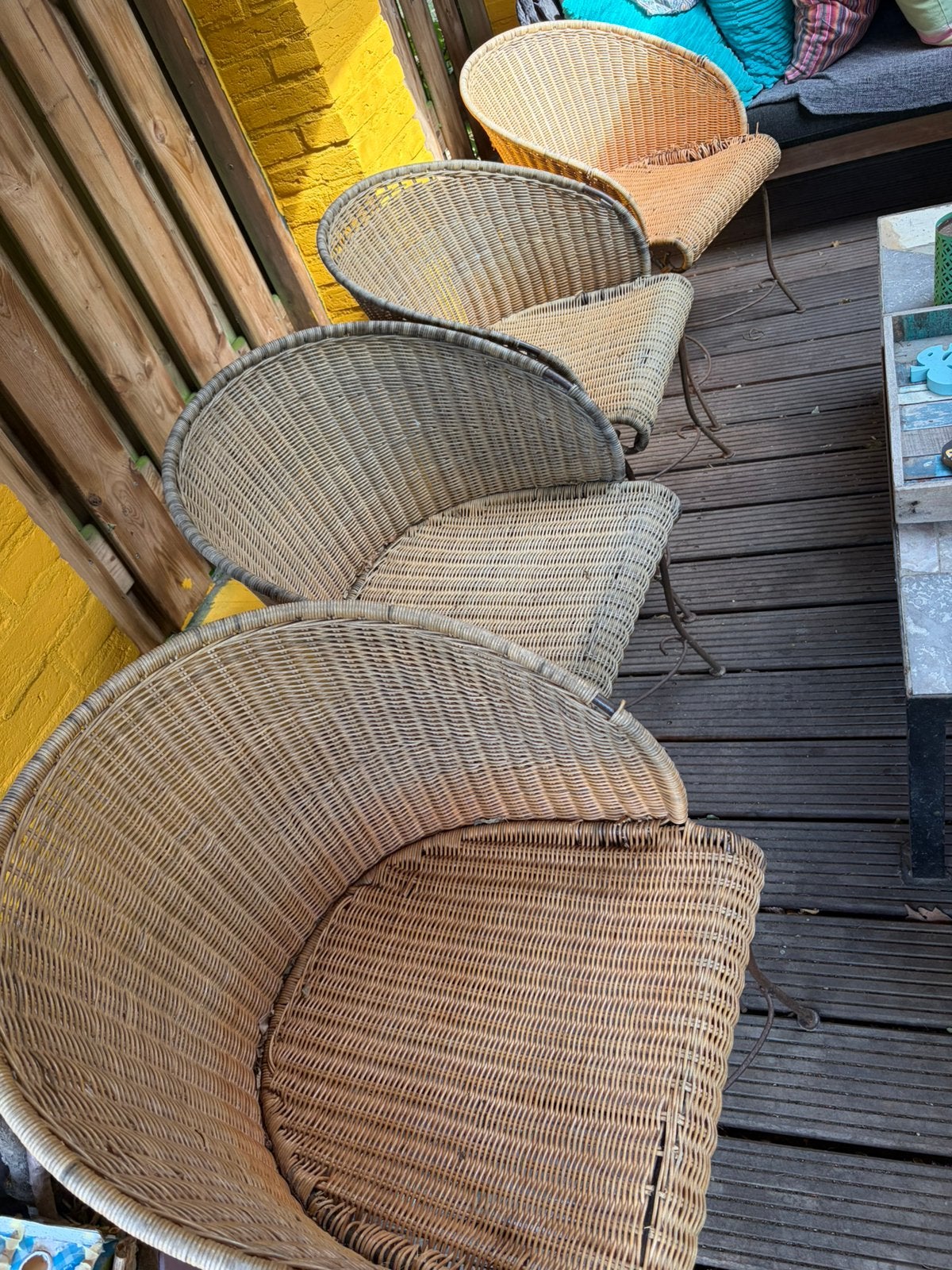 4 rieten tuinstoelen, rotan, Ophalen, Gebruikt, Rotan