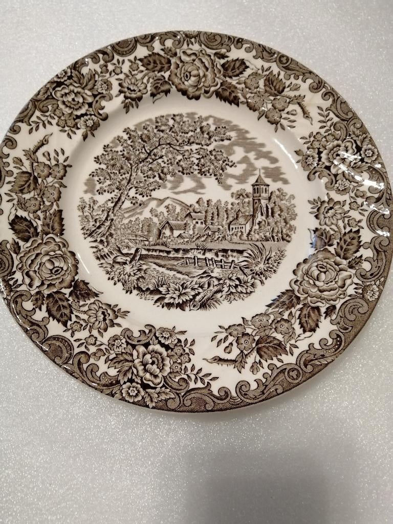 Antiek dinerbord, bruin,24cm, England, Ophalen of Verzenden