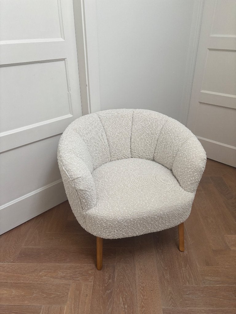 Kwantum fauteuil stoel Nancy wit boucle, Ophalen, 75 tot 100 cm, Zo goed als nieuw, 50 tot 75 cm