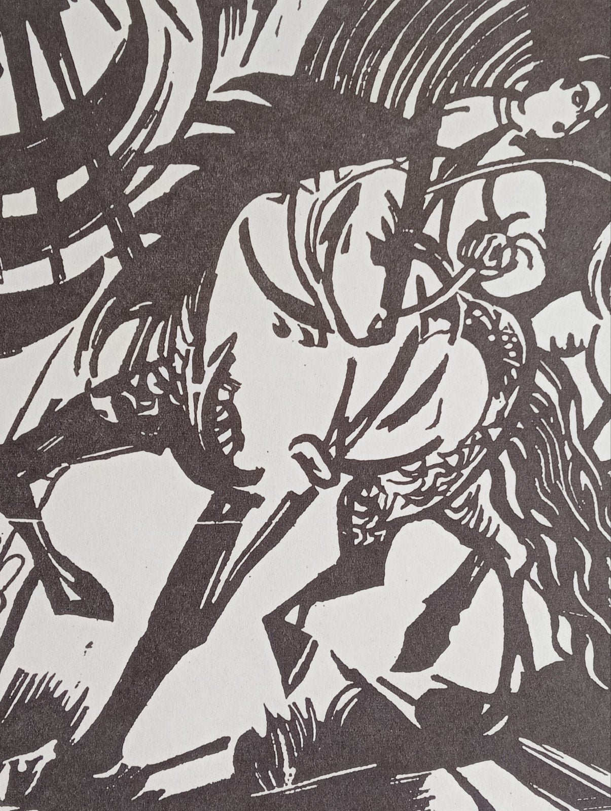Houtsnede print met paarden, Antiek en Kunst, Kunst | Etsen en Gravures, Ophalen of Verzenden