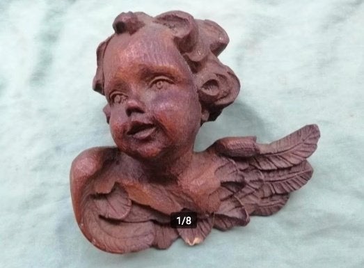 Houten hoofd van engel, Houtsnijwerk, Minder dan 20 cm, Ophalen of Verzenden, Handgemaakt