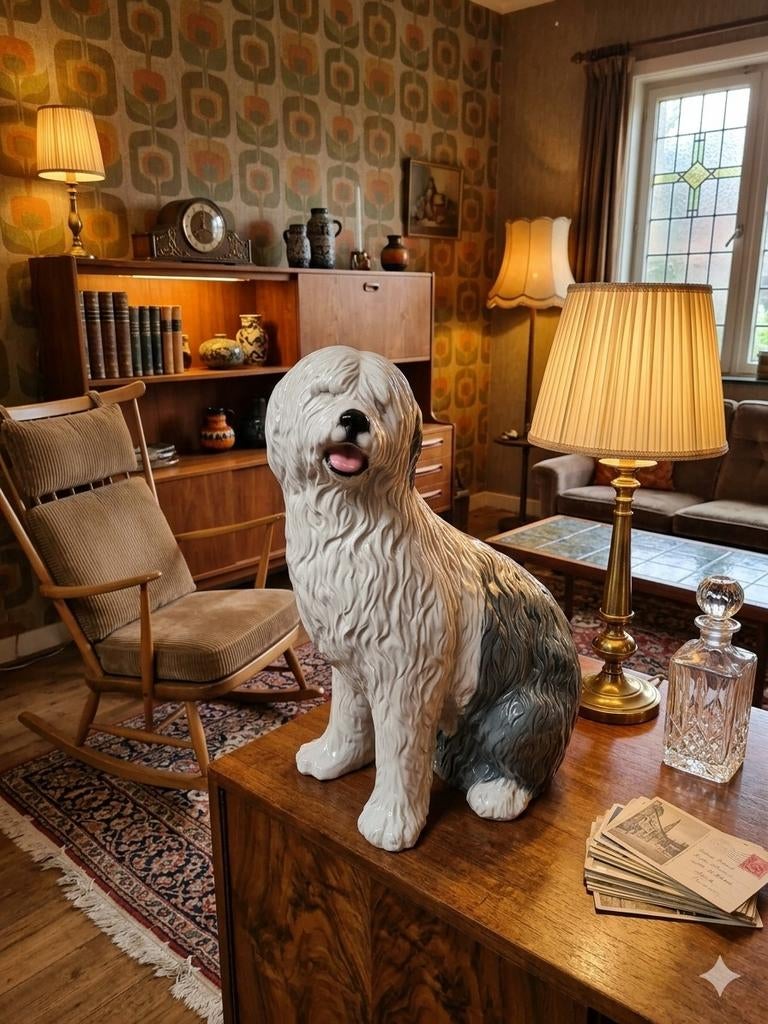 Vintage hond, Bobtail, Italiaans jaren 70, keramiek, Ophalen