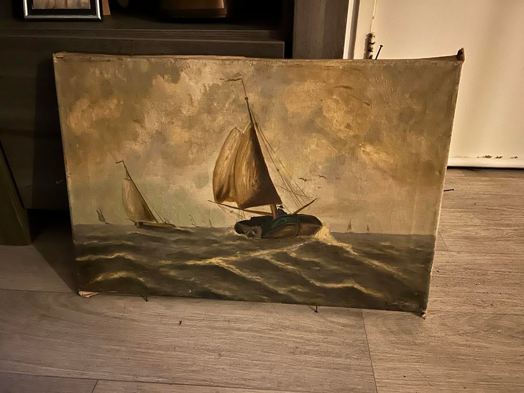 Schilderij van bokken op woelige zee, Ophalen