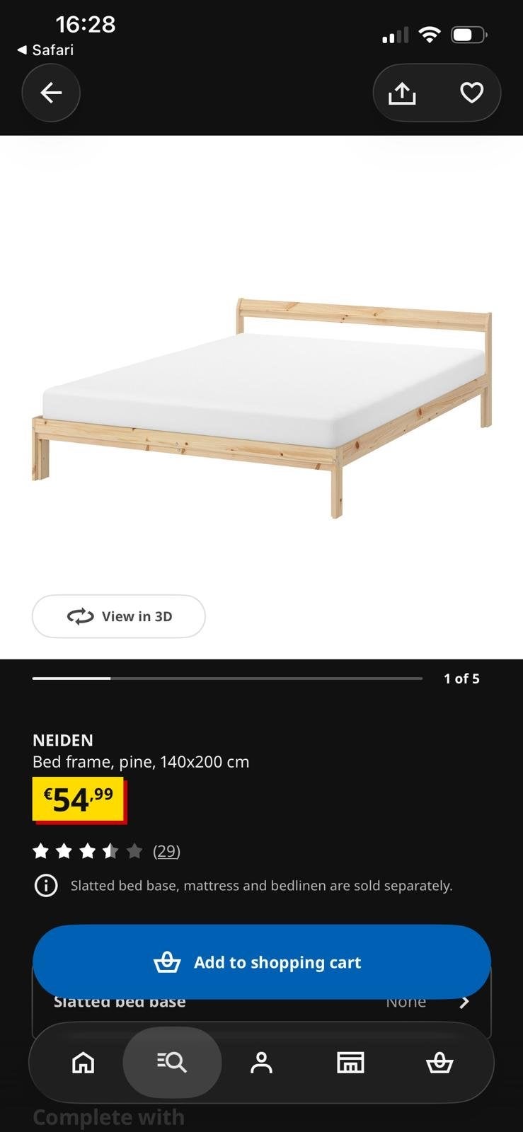 IKEA NEIDEN Bedframe 140x200 cm - Zo goed als nieuw, Ophalen, Beige, Tweepersoons, 140 cm