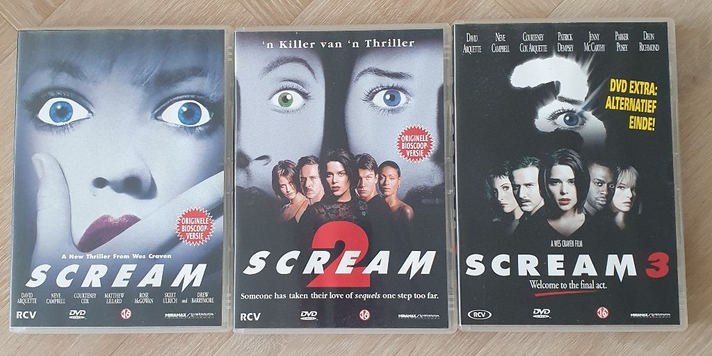 Scream Trilogy DVD Set Deel 1,2 & 3, Vanaf 16 jaar, Ophalen of Verzenden, Gebruikt, Horror-komedie