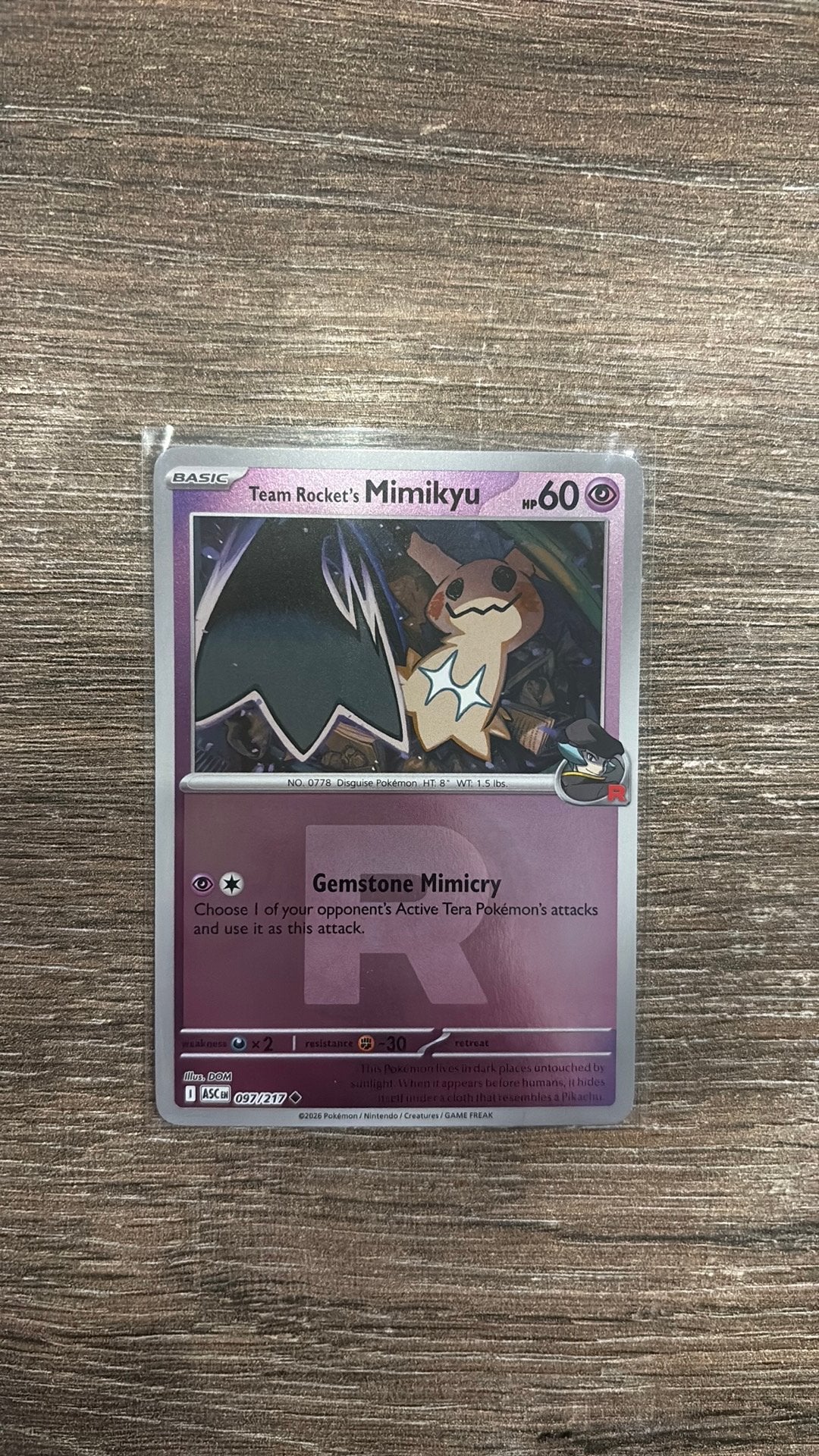 ASC Team Rocket’s Mimikyu 097/217 R Reverse holo, Ophalen of Verzenden, Zo goed als nieuw